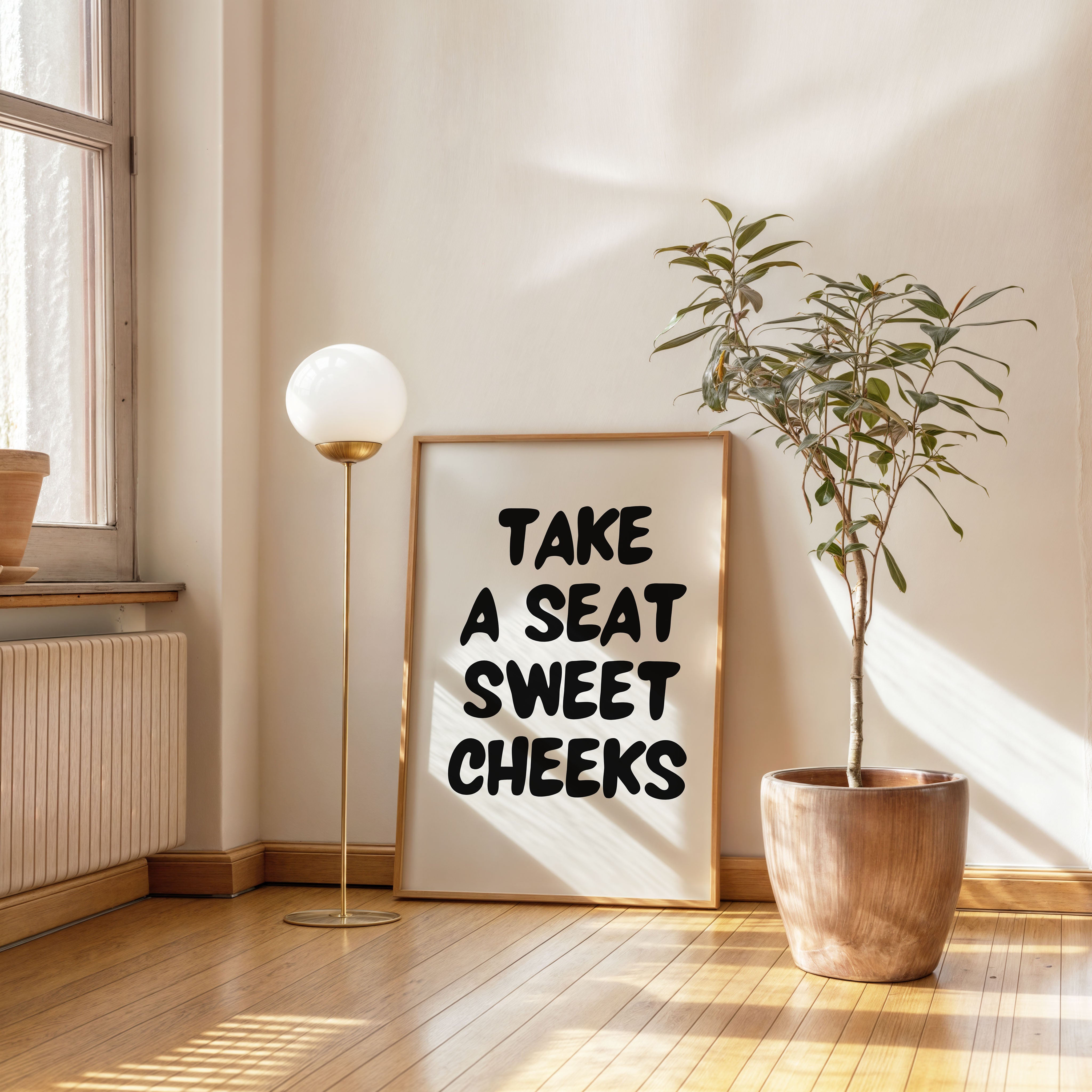 take a seat sweet cheeks wall art funny bathroom quote poster